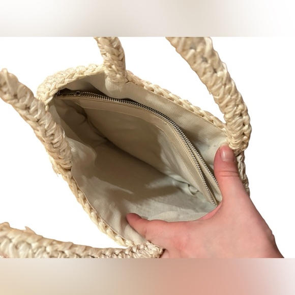 Vintage 60’s 70s bohemian Straw Suede Leaf purse | vintage straw Handbag tote - Picture 7 of 10